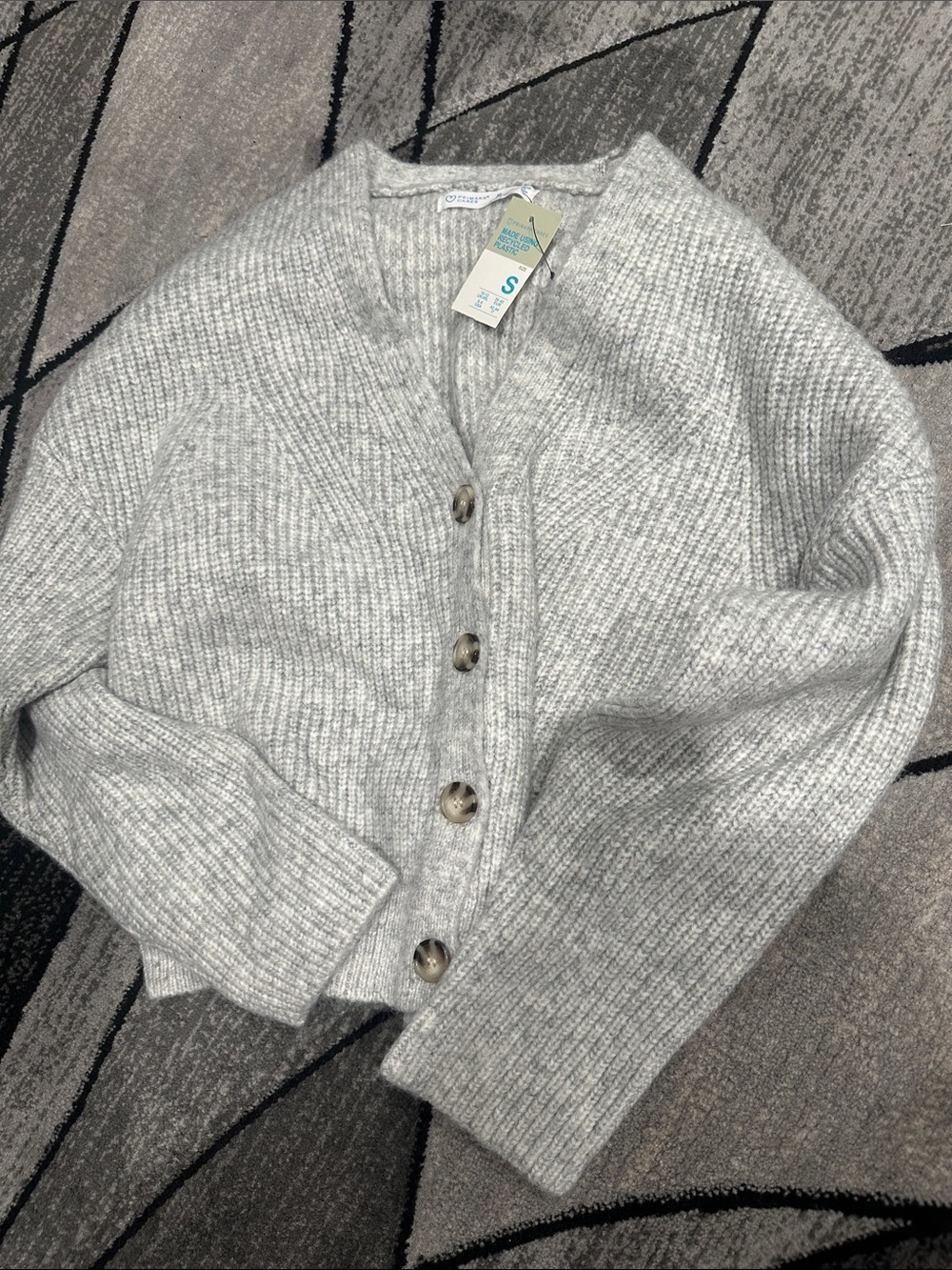 Primark Light Gray Ribbed Button-Front Cardigan - Picture 2 of 4
